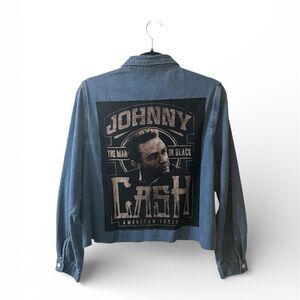 Upcycled Denim top   with Johnny Cash Graphic size large